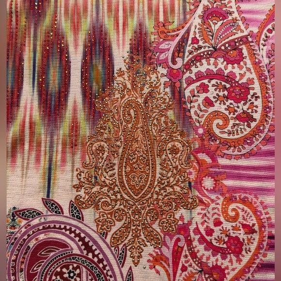 Catherines 3X Bling Paisley Patchwork Top Pink Multicolor Boho Stretchy 0139 - Picture 9 of 9